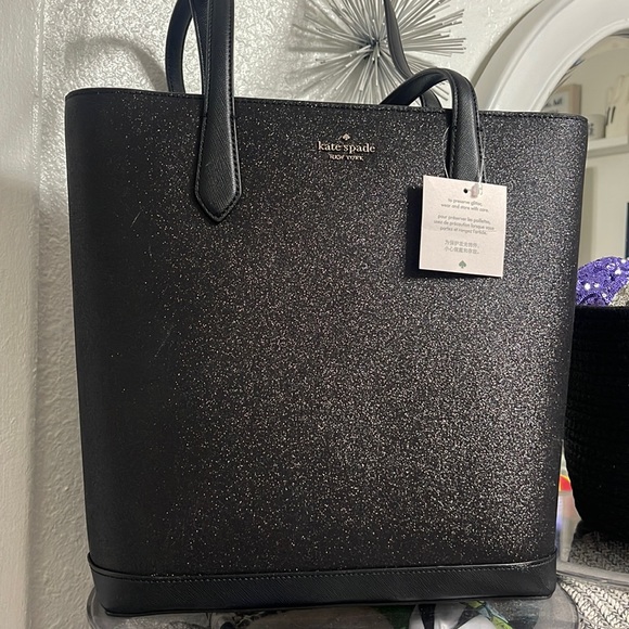 kate spade Bags Kate Spade Tinsel Tote Black Glitter New With Tags